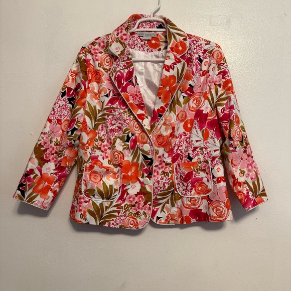 Ann Trinity Women's Vibrant Floral Blazer Multicolor Button Front Size L - Picture 2 of 11